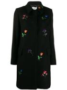 Be Blumarine Flower Embellished Coat - Black