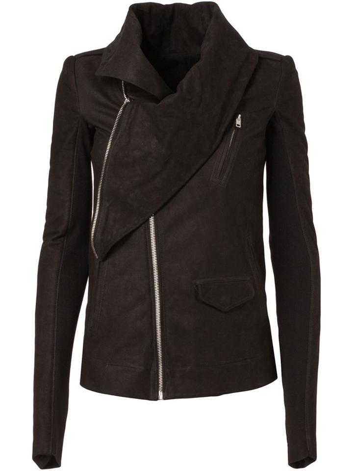 Rick Owens Fitted Biker Jacket, Women's, Size: 42, Black, Lamb Skin/cashmere/virgin Wool