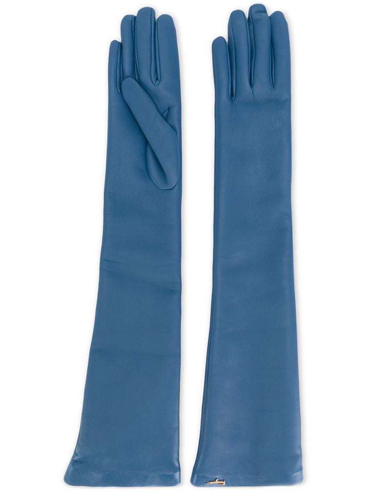 Salvatore Ferragamo Long Leather Gloves - Blue