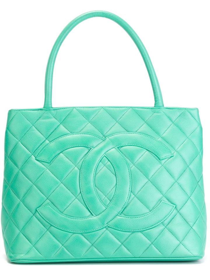 Chanel Vintage Quilted Logo Tote - Blue