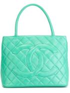 Chanel Vintage Quilted Logo Tote - Blue
