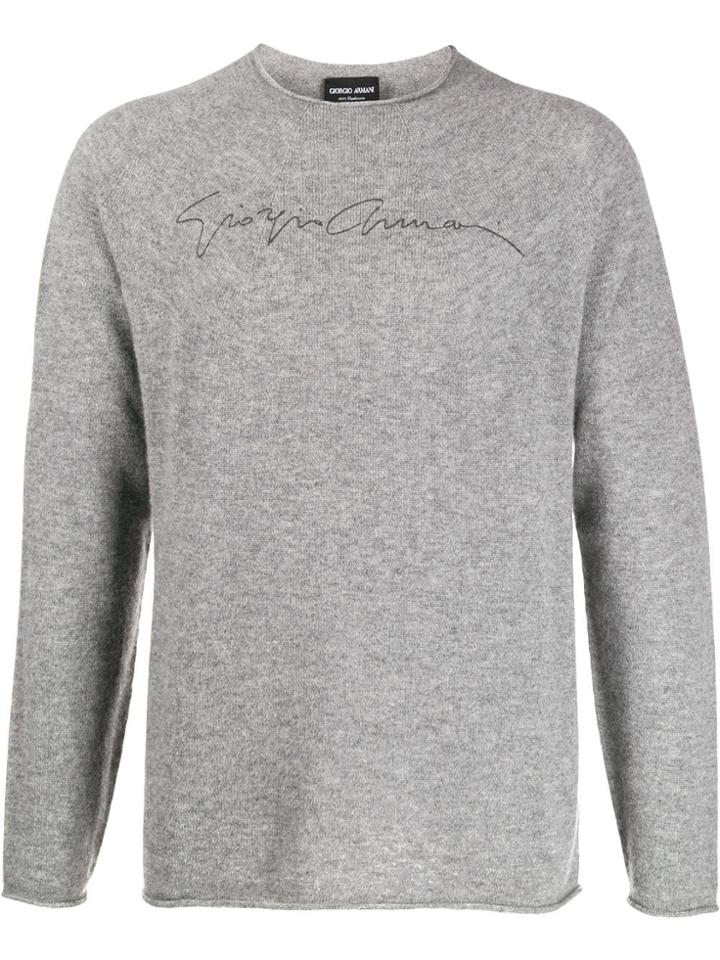 Giorgio Armani Cashmere Signature Logo Jumper - Grey
