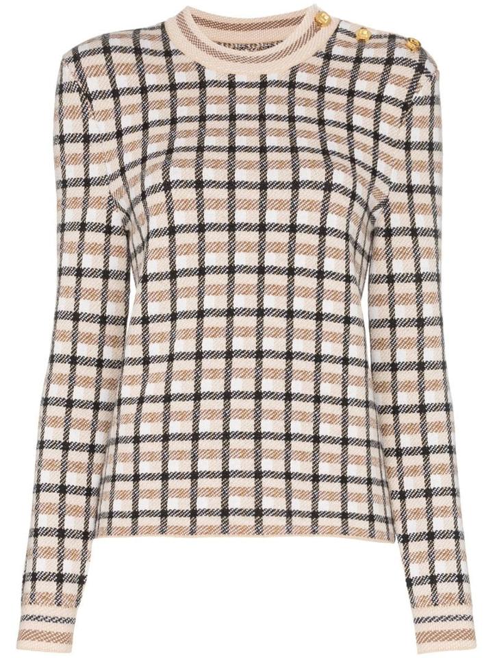 Paco Rabanne Button-shoulder Check Sweater - Neutrals