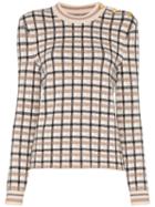 Paco Rabanne Button-shoulder Check Sweater - Neutrals
