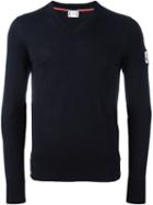 Moncler Gamme Bleu V Neck Jumper, Men's, Size: Large, Blue, Virgin Wool