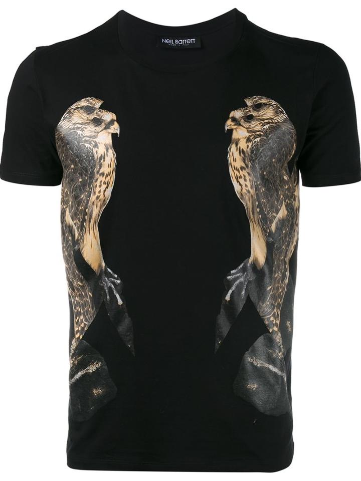 Neil Barrett Bird Print T-shirt, Men's, Size: Large, Black, Cotton