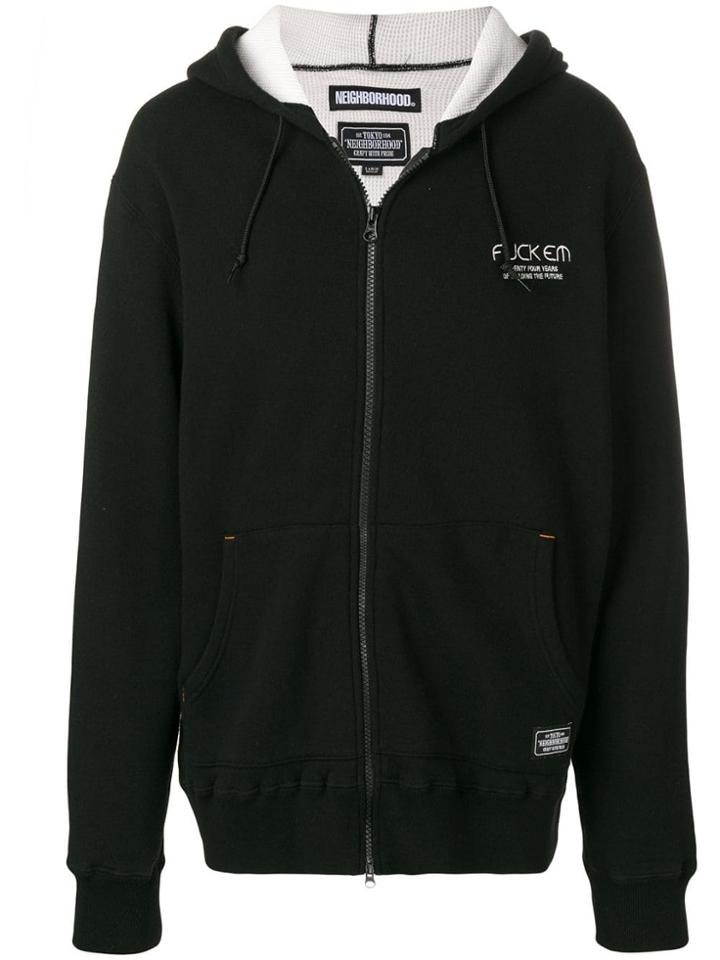Neighborhood Logo Zipped Hoodie - Black