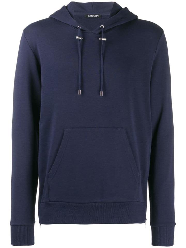 Balmain Monogram Logo Print Hoodie - Blue