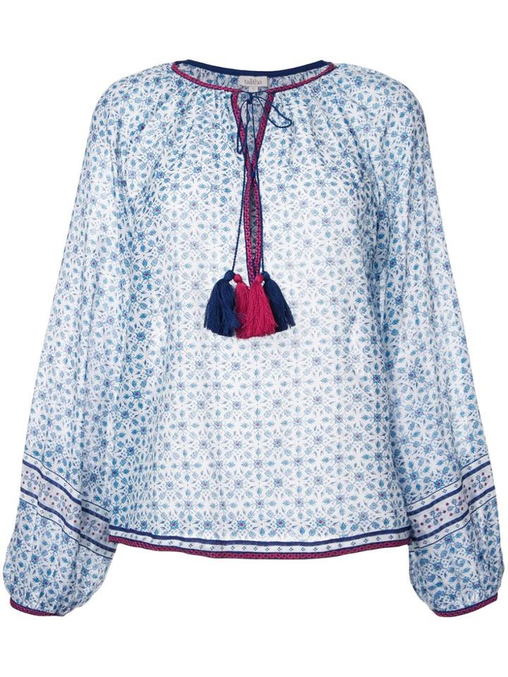 Talitha Geometric Print Tassel Blouse - Blue