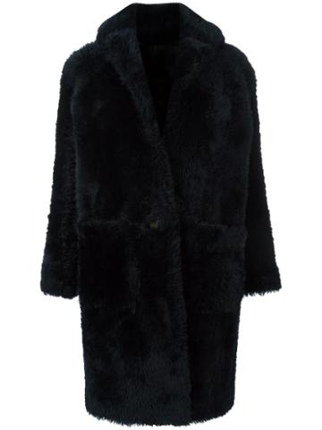 Helmut Lang Oversized Coat, Women's, Size: Small, Blue, Cotton/sheep Skin/shearling/cupro/wool
