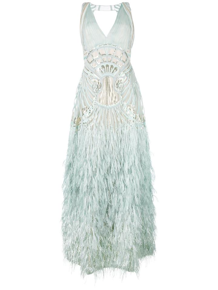 Alberta Ferretti Feather Effect Sheer Gown, Women's, Size: 40, Green, Silk/polyamide/polyester/other Fibers