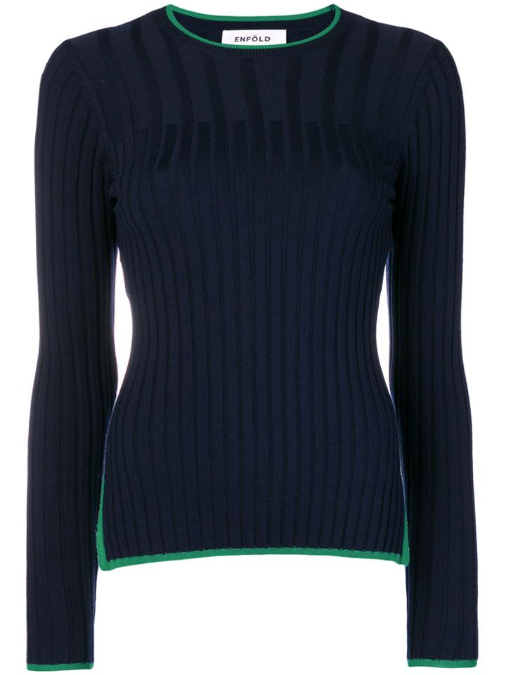 Enföld Ribbed Round Neck Jumper - Blue