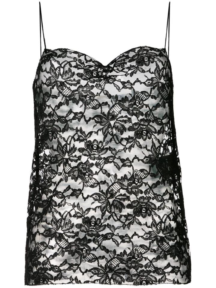 Saint Laurent Floral Lace Cami Top - Black