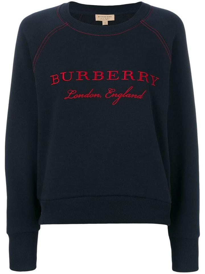 Burberry Embroidered Cotton Blend Jersey Sweatshirt - Blue