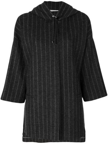 Fabiana Filippi - Hooded Pinstripe Jacket - Women - Polyester/viscose/merino/polybutylene Terephthalate (pbt) - S, Grey, Polyester/viscose/merino/polybutylene Terephthalate (pbt)