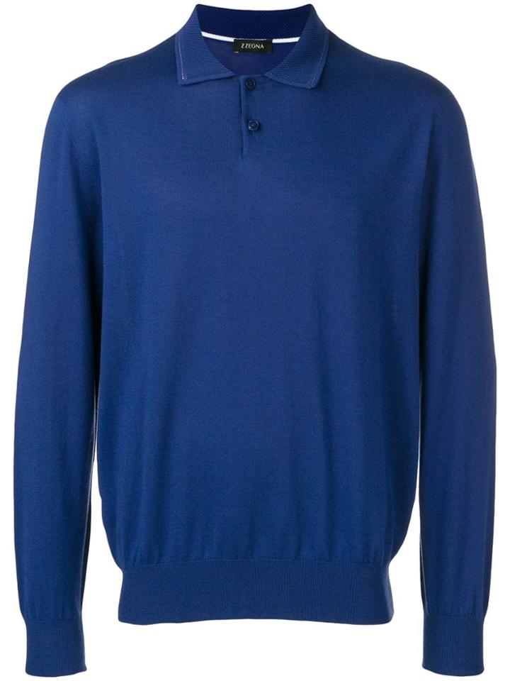Z Zegna Long Sleeve Polo Top - Blue