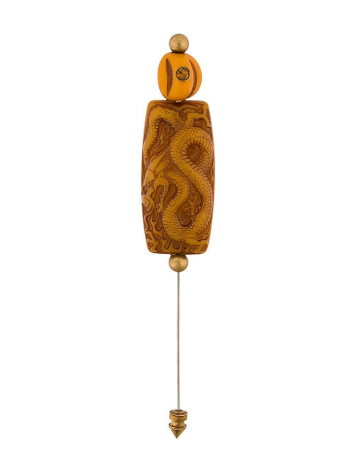 Gucci Vintage-style Dragon Motif Pin - Brown