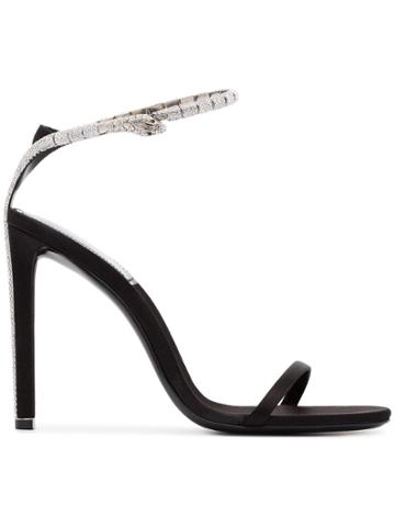 Saint Laurent Kate 105 Satin And Crystal Strap Sandals - Black