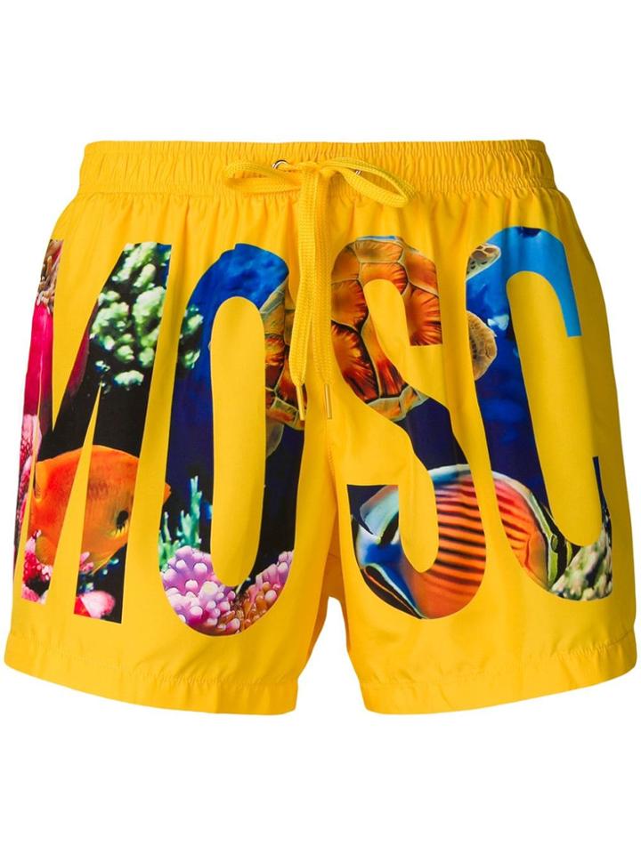 Moschino Logo Drawstring Swim Shorts - Yellow