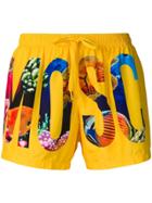 Moschino Logo Drawstring Swim Shorts - Yellow