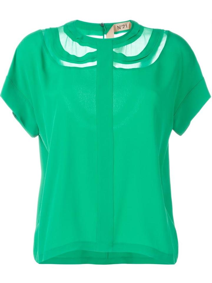 No21 Sheer Panel Blouse, Women's, Size: 44, Green, Silk/acetate