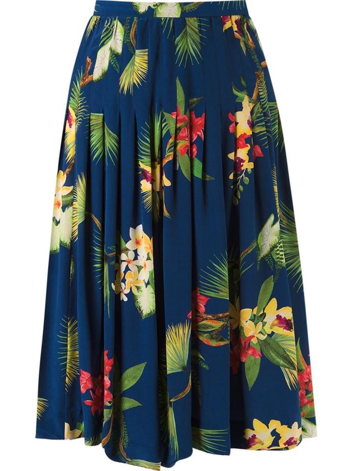 Isolda Midi Pleated Floral Skirt, Women's, Size: 40, Blue, Silk