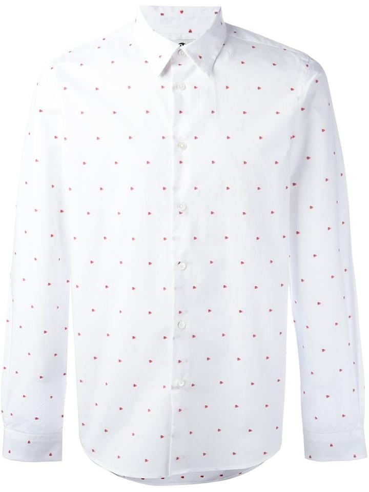 Ps By Paul Smith Micro Heart Shirt, Men's, Size: Small, White, Cotton