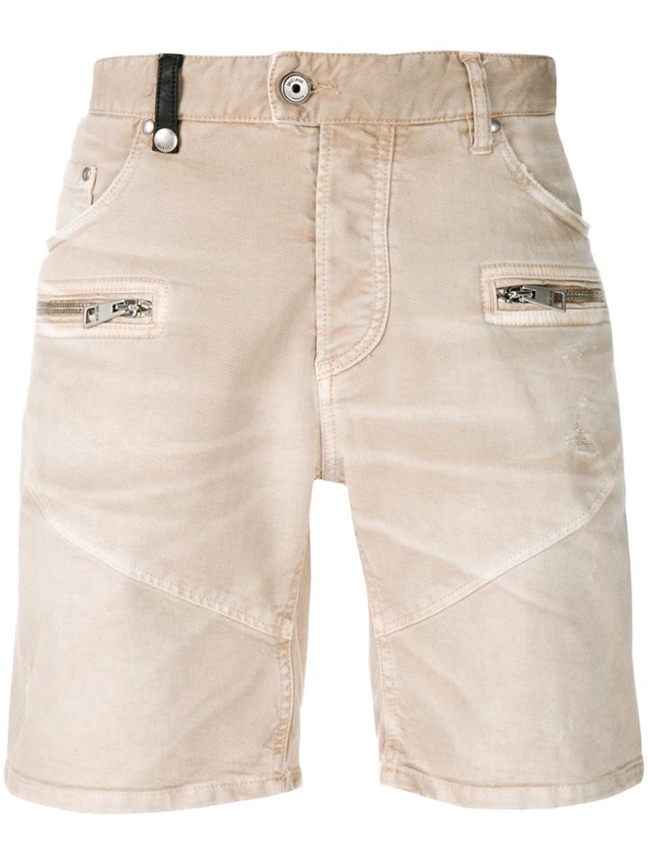 Just Cavalli Denim Biker Shorts - Nude & Neutrals