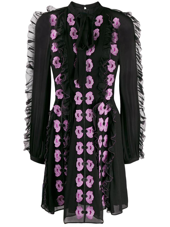 Temperley London Tie Neck Floral Appliqué Dress - Black