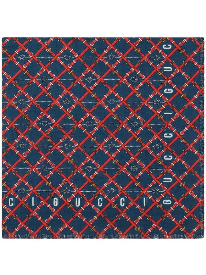 Gucci Gg Bridal Strap Print Scarf - Blue