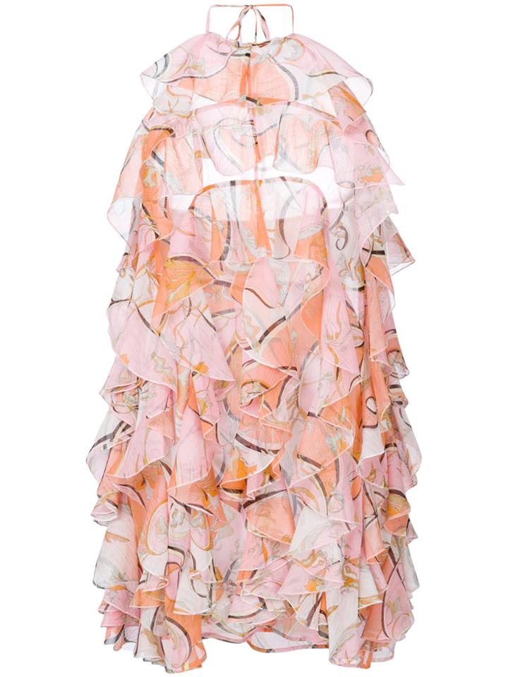 Emilio Pucci Printed Ruffled Mini Dress - Pink & Purple