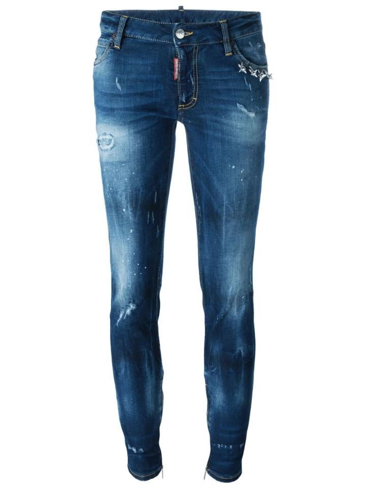 Dsquared2 'skinny' Medium Waist Jeans, Women's, Size: 42, Blue, Cotton/spandex/elastane/calf Leather