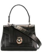 Trussardi Logo Plaque Tote, Women's, Black, Eel Skin/polyester