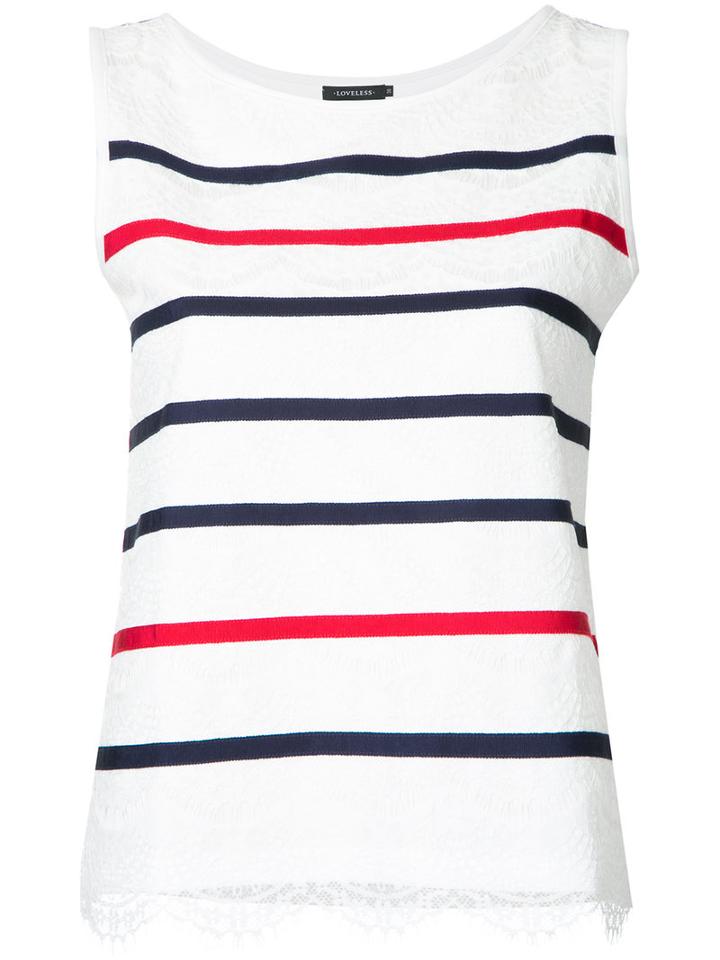 Loveless - Lace Striped Tank - Women - Cotton/lyocell - 36, White, Cotton/lyocell