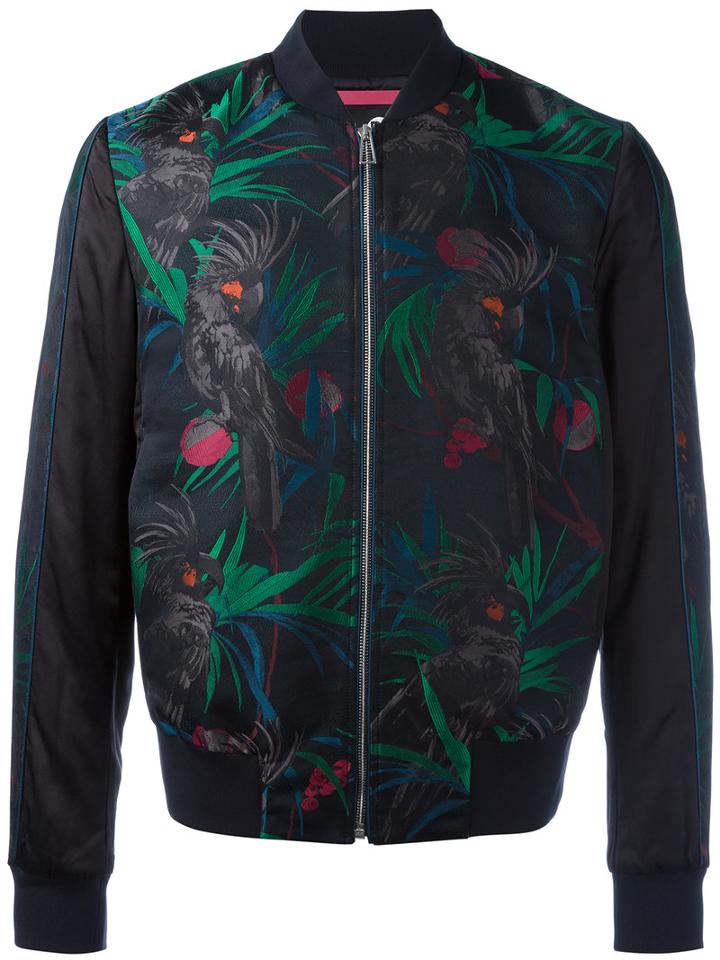 Ps By Paul Smith - Macaw Print Bomber Jacket - Men - Cotton/polyester/rayon/wool - M, Black, Cotton/polyester/rayon/wool