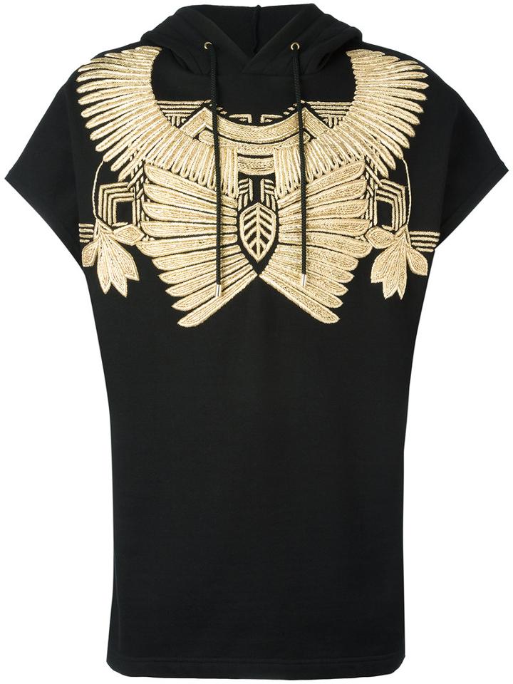 Les Hommes - Golden Embroidery Sleeveless Hoodie - Men - Cotton/metallic Fibre - M, Black, Cotton/metallic Fibre
