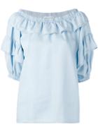 Sonia Rykiel Ruffled Trim Top, Women's, Size: 40, Blue, Tencel