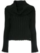 Chanel Pre-owned Cowl Neck Ribbed Blouse - Black