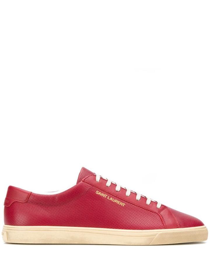 Saint Laurent Andy Perforated Low-top Sneakers - Red