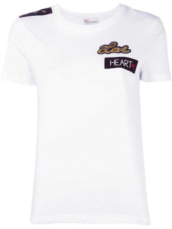 Red Valentino Patch Crew Neck T-shirt, Women's, Size: Small, White, Cotton
