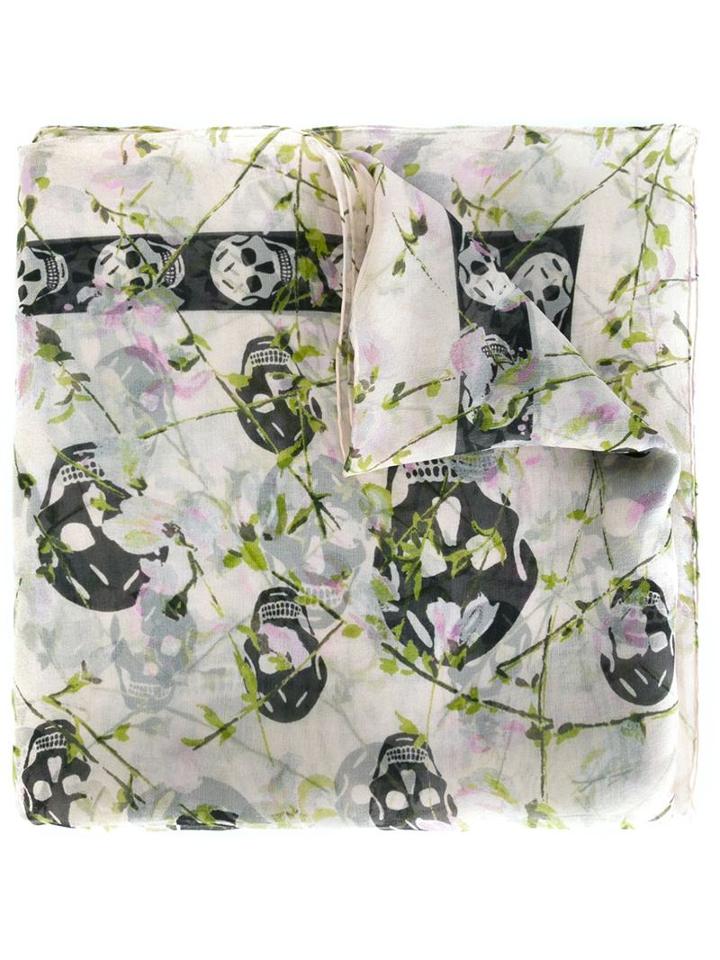 Alexander Mcqueen Floral Skull Scarf, Women's, Nude/neutrals, Silk