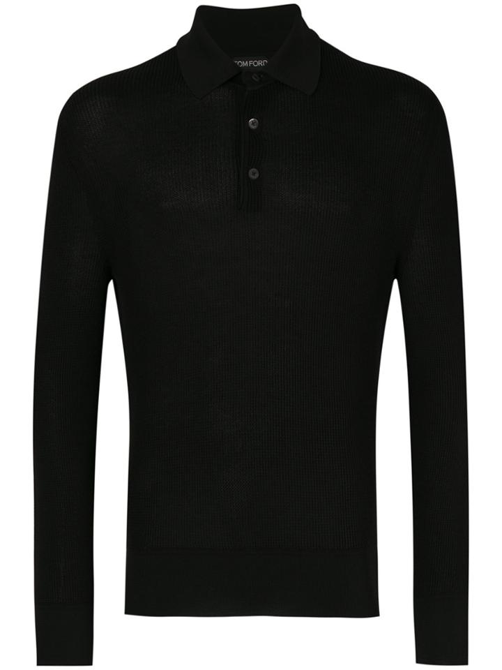 Tom Ford Waffle Knit Polo Shirt - Black