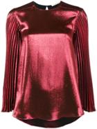 Christopher Kane Pleated Long Sleeve Metallic Top - Red
