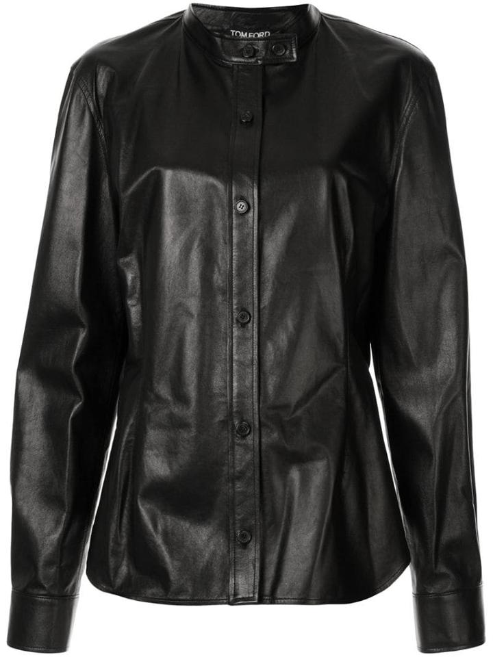 Tom Ford Band Collar Leather Shirt - Black