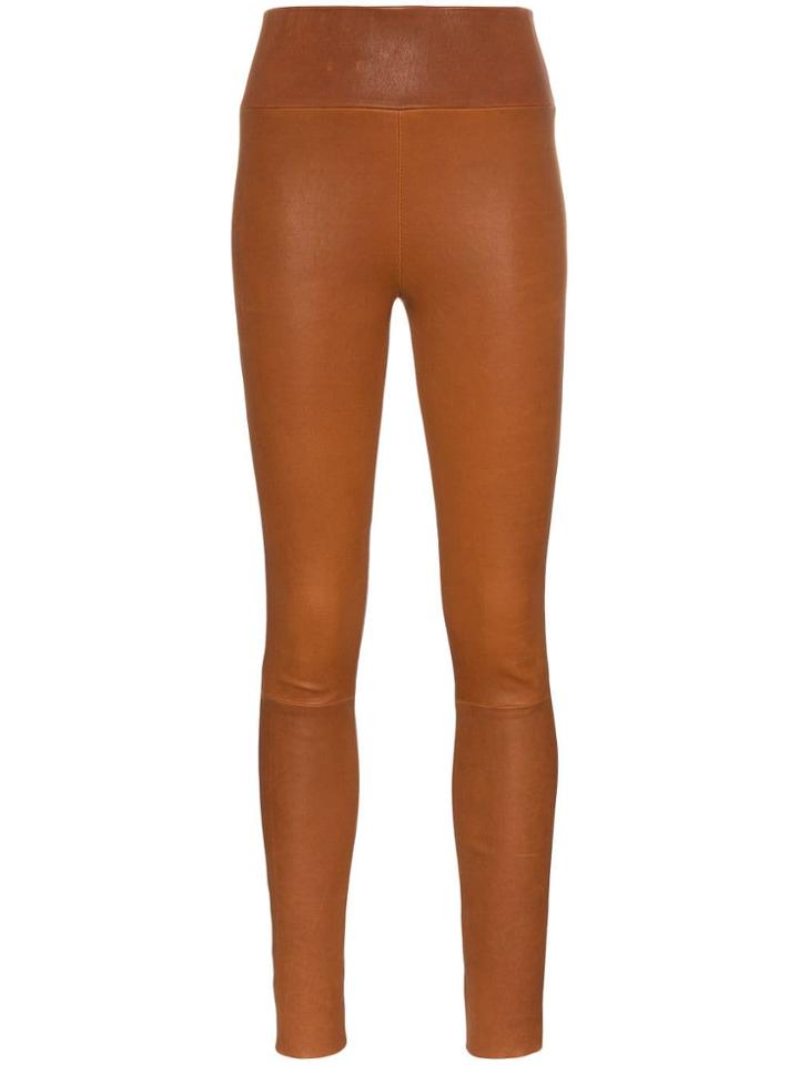 Sprwmn Brown High Waisted Leather Leggings