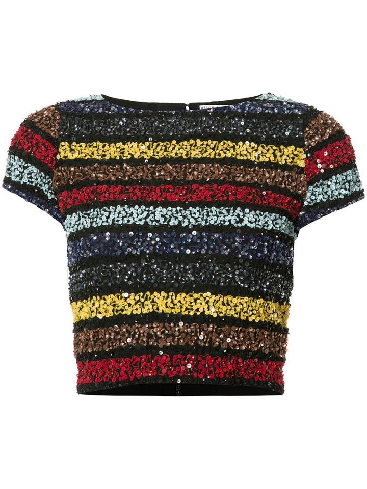 Alice+olivia Sequined Cropped T-shirt, Women's, Size: 2, Black, Nylon/spandex/elastane