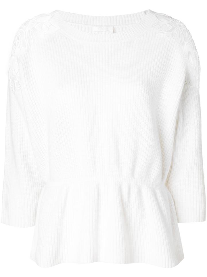 Chloé - Lace Trim Sweater - Women - Cashmere/merino - Xs, Nude/neutrals, Cashmere/merino