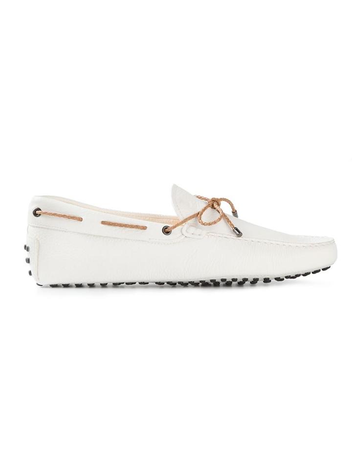 Tod S Gommino Driving Shoes, Men's, Size: 7.5, White, Leather/rubber