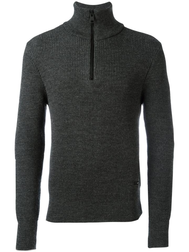 Ami Alexandre Mattiussi Fisherman Rib Half Zipped Sweater - Grey
