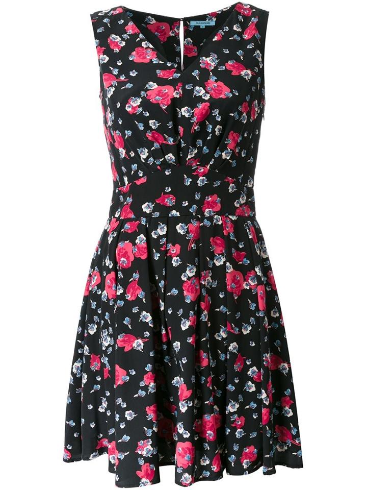 Guild Prime Floral Print V Neck Dress, Women's, Size: 34, Black, Polyester